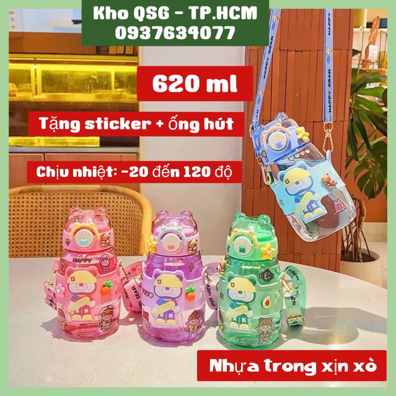 Sỉ 41k- BÌNH NƯỚC GẤU TRƯỢT VÁN 620ml KÈM ĐẦY ĐỦ PHỤ KIỆN