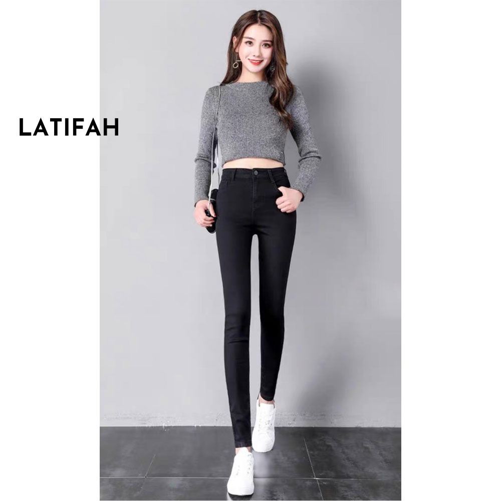 Quần dài jeans nữ co giãn LATIFAH cạp thường trơn màu đen cá tính QD023 phong cách hàn quốc