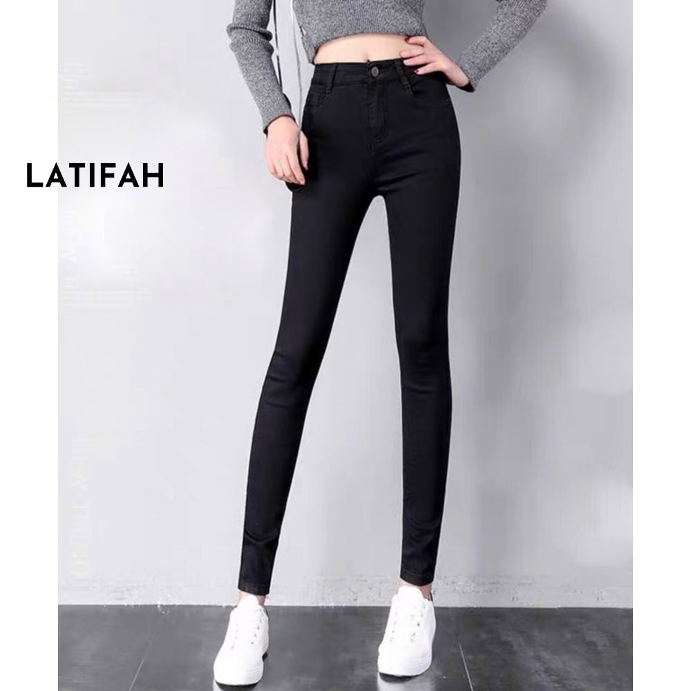 Quần dài jeans nữ co giãn LATIFAH cạp thường trơn màu đen cá tính QD023 phong cách hàn quốc