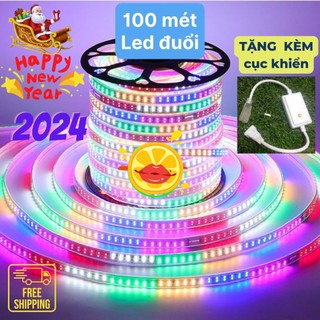 Cuộn 100m dây đèn led 2835 220v có kèm 2 nguồn nối sẵn trang trí 1 hàng bóng tặng kèm nguồn