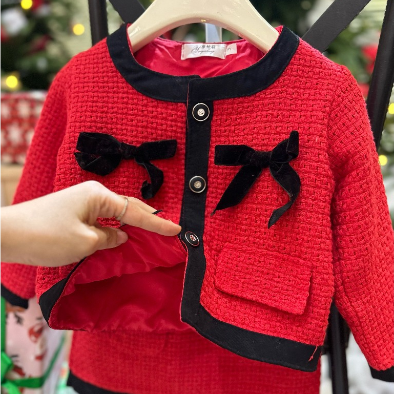 Áo khoác dạ kèm chân váy bé gái 10-30kg size đại Set dạ tweet cho bé gái diện Tết, Noel Kittenbabyshop