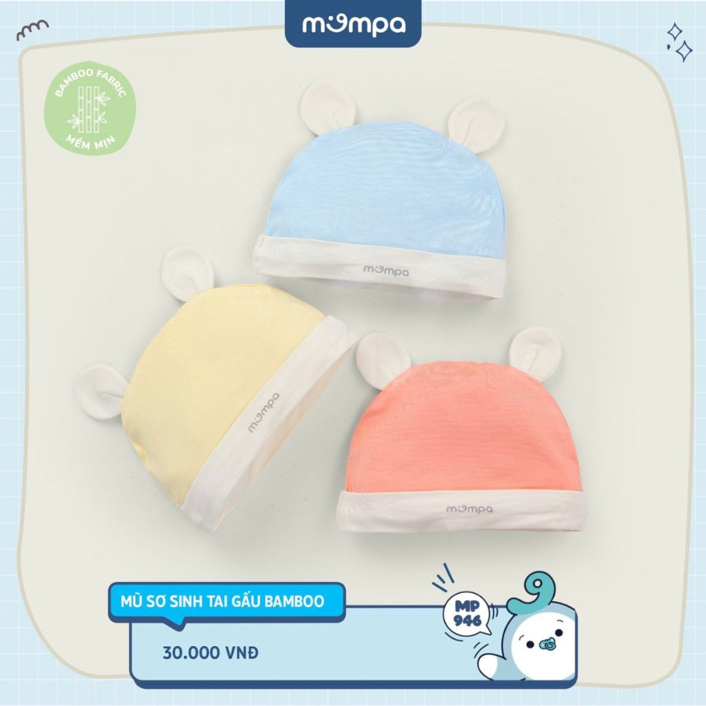 Mũ tai gấu sơ sinh cho bé Mompa vải sợi tre bamboo mềm mịn co giãn thoáng khí MP 946