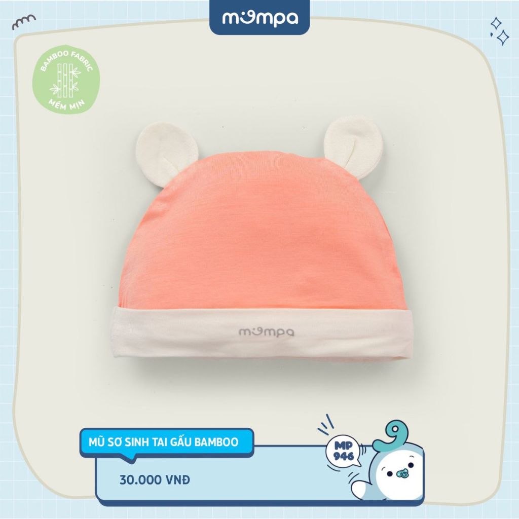 Mũ tai gấu sơ sinh cho bé Mompa vải sợi tre bamboo mềm mịn co giãn thoáng khí MP 946