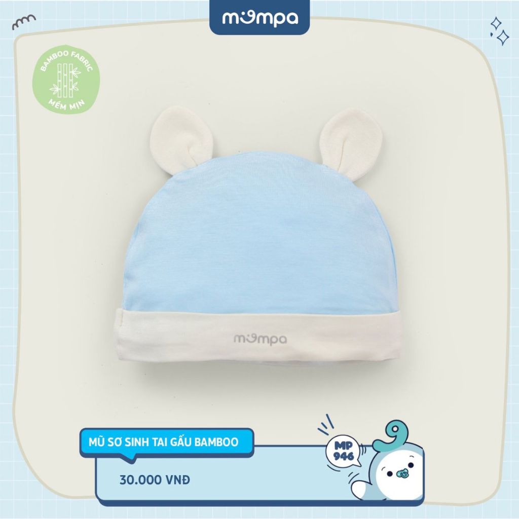 Mũ tai gấu sơ sinh cho bé Mompa vải sợi tre bamboo mềm mịn co giãn thoáng khí MP 946