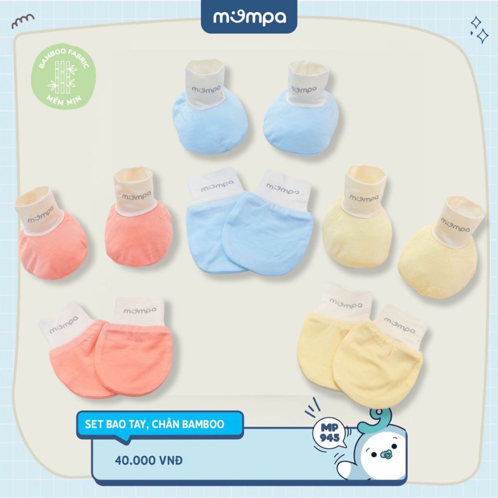 Bao tay chân cho bé sơ sinh Mompa vải Sợi tre Bamboo mềm mịn co giãn thoáng khí MP 945