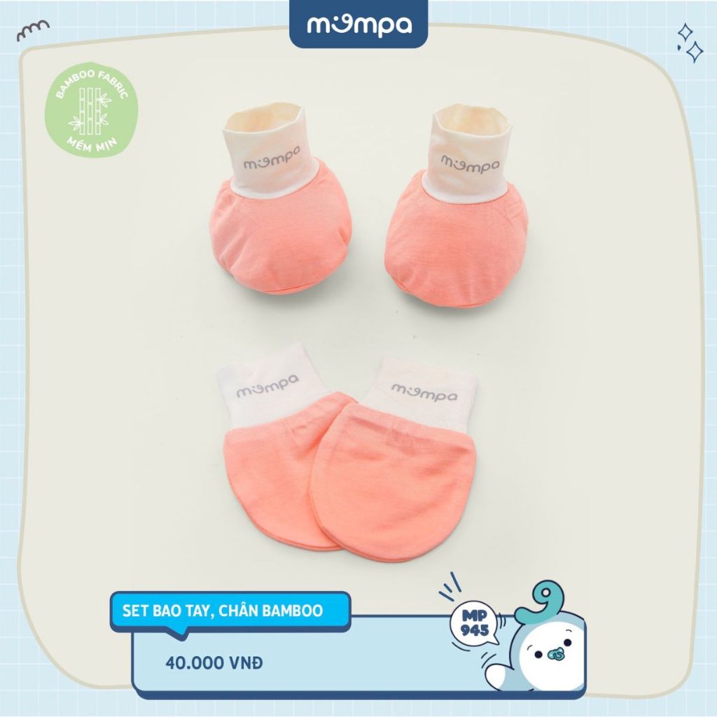 Bao tay chân cho bé sơ sinh Mompa vải Sợi tre Bamboo mềm mịn co giãn thoáng khí MP 945
