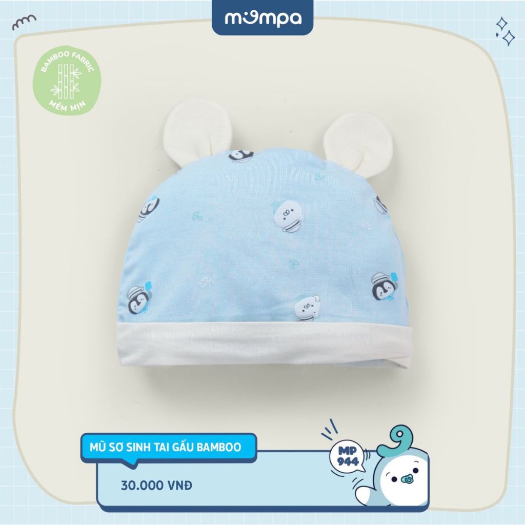 Mũ sơ sinh cho bé Mompa tai gấu vải Sợi tre Bamboo mềm mại co giãn thoáng khí hoạt tiết đáng yêu MP 944