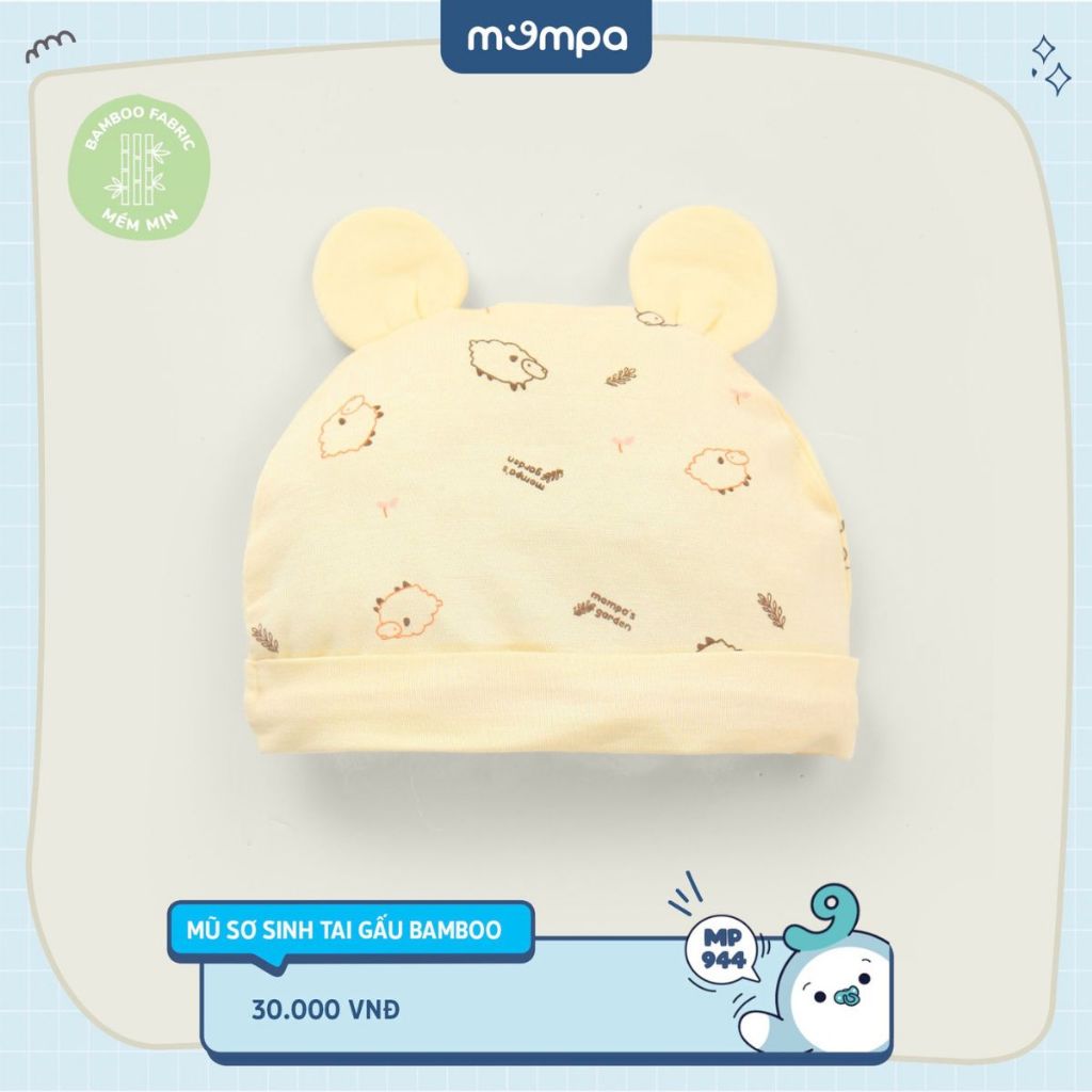 Mũ sơ sinh cho bé Mompa tai gấu vải Sợi tre Bamboo mềm mại co giãn thoáng khí hoạt tiết đáng yêu MP 944 [M24]