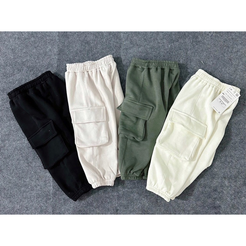 Set 4 quần nỉ túi hộp màu đen trắng be xanh cho bé