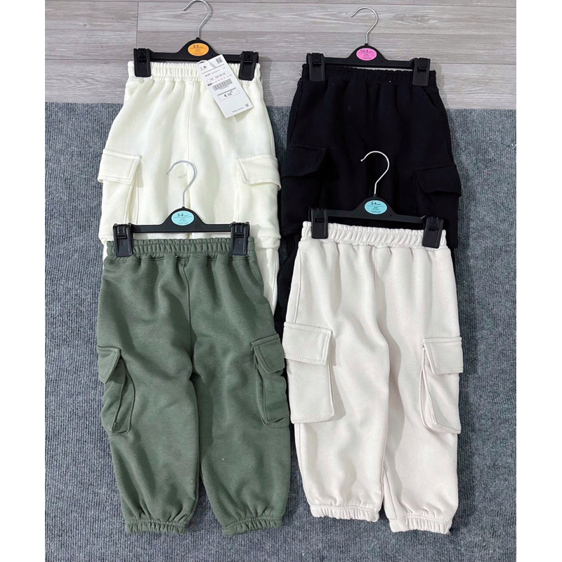 Set 4 quần nỉ túi hộp màu đen trắng be xanh cho bé