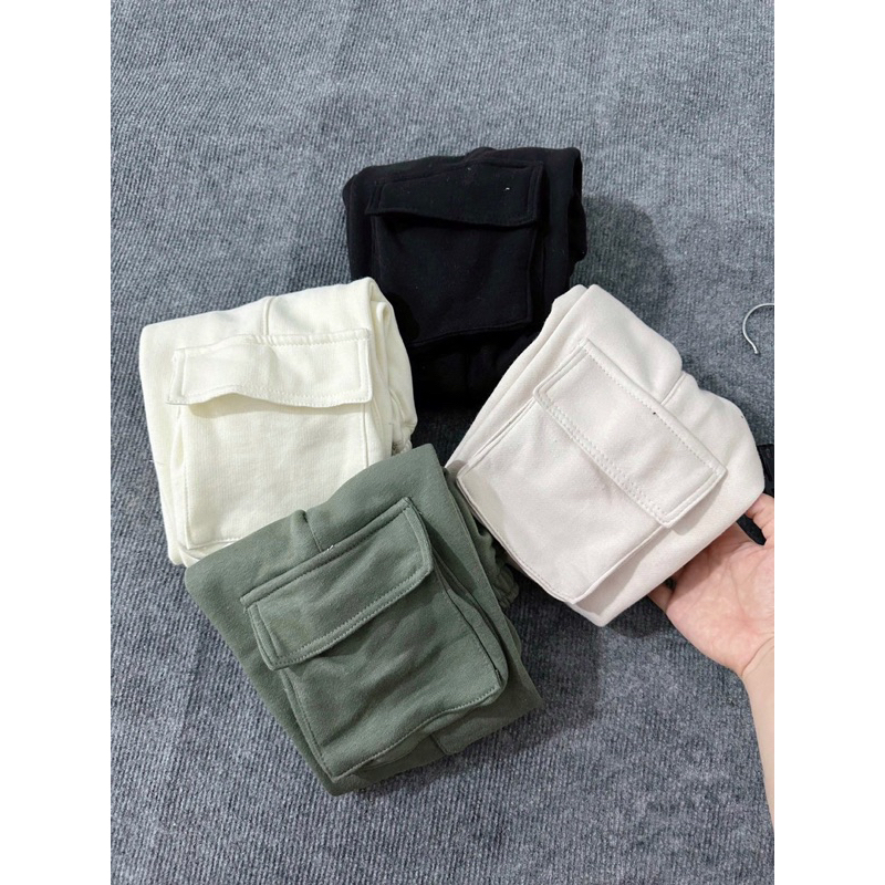 Set 4 quần nỉ túi hộp màu đen trắng be xanh cho bé