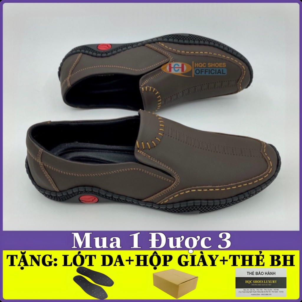 Giày lười nam HQC SHOES da bò thật đế cao su khâu chỉ bảo hành 1 năm HQ282