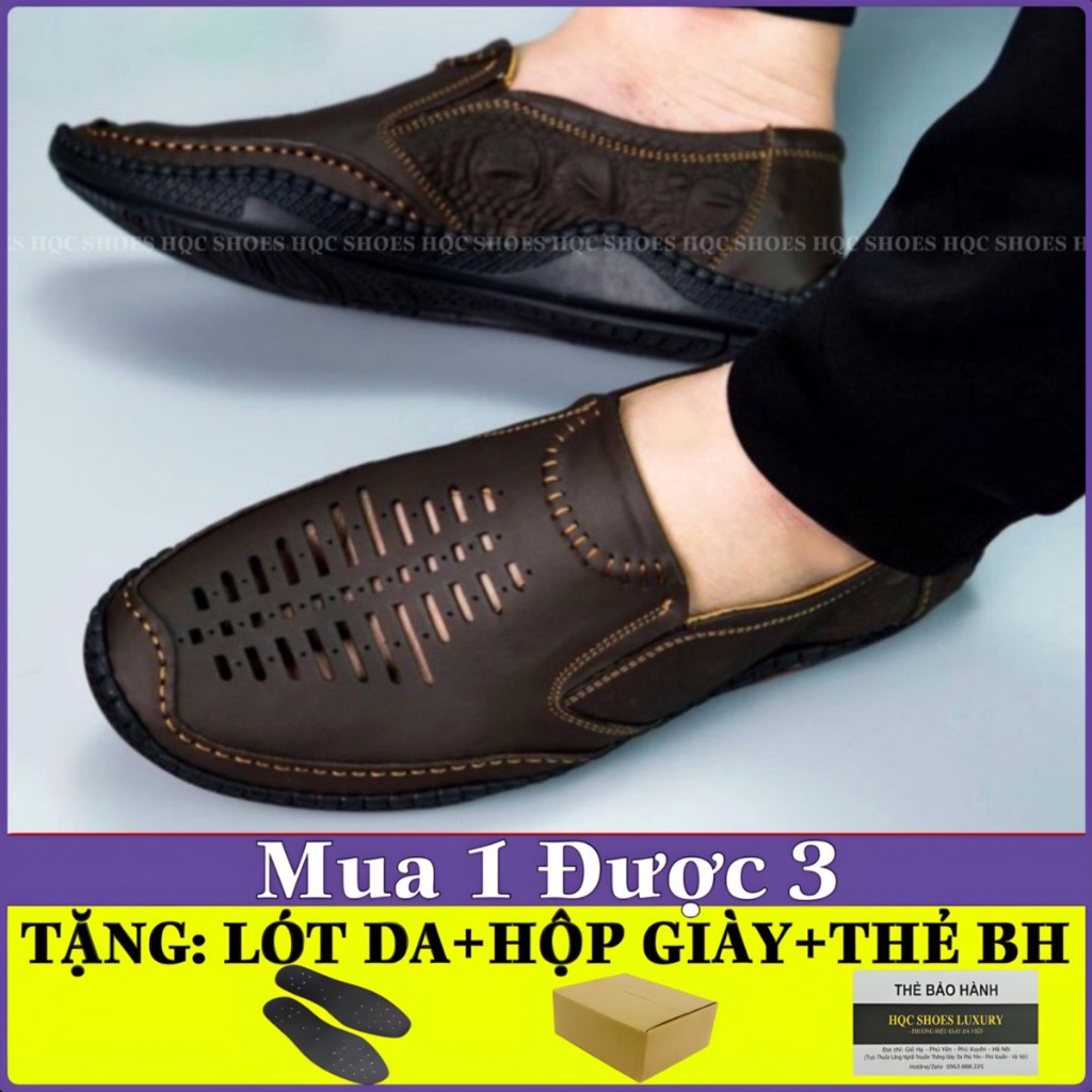 Giày lười nam HQC SHOES da bò thật đế cao su khâu chỉ bảo hành 1 năm HQ282