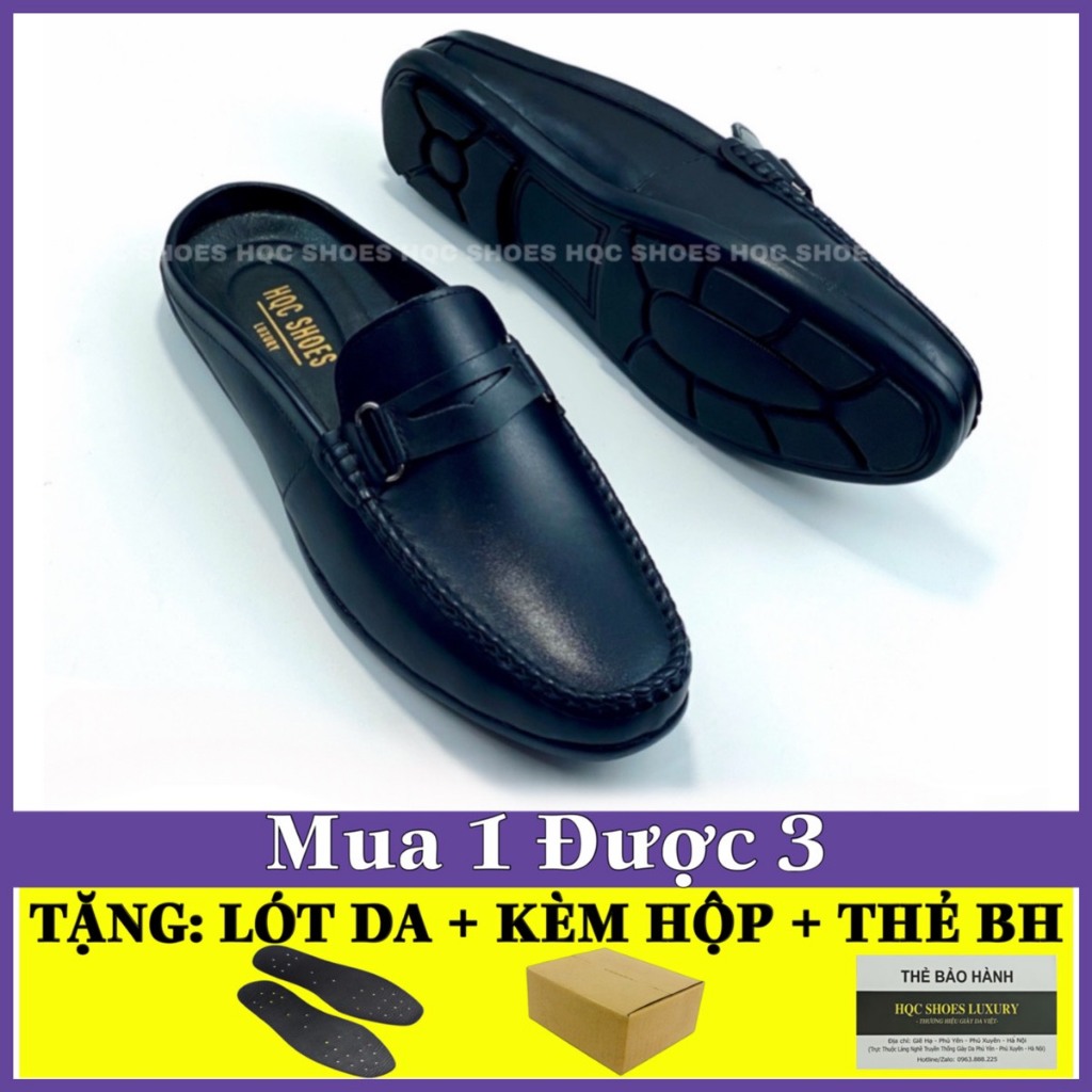 Giày sục nam HQC SHOES da bò thật đế cao su khâu chỉ bảo hành 1 năm HQ002