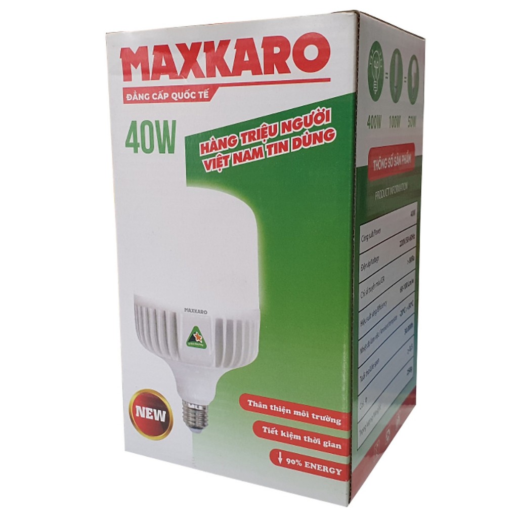 Bóng đèn LED thân nhôm nguyên khối MAXKARO ánh sáng mạnh 60W 50W 40W 30W 20W,Tiết kiệm điện Chính hãng
