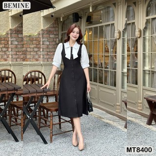 Đầm phối tay cổ sơ mi nơ bemine mt8400