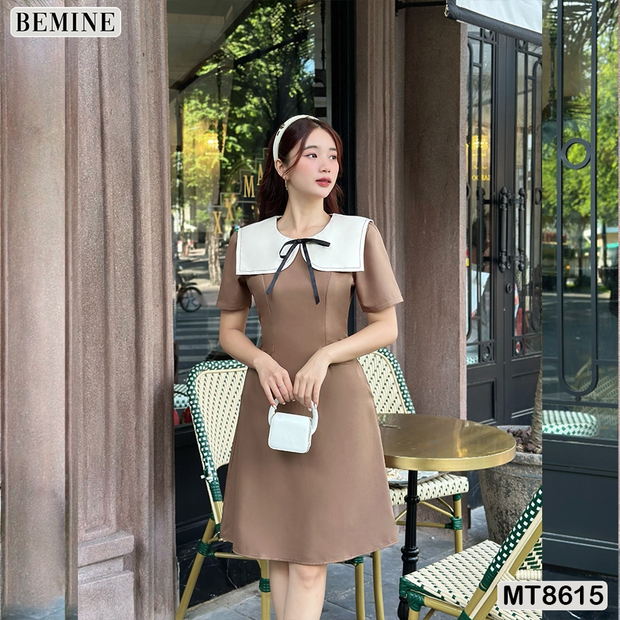 Đầm thiết kế cổ phối ngắn tay BEMINE MT8615