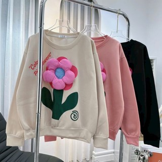 Áo Sweater Đính Hoa Nổi Chất Nỉ Dày Dặn From Dáng Unisex Trẻ Trung