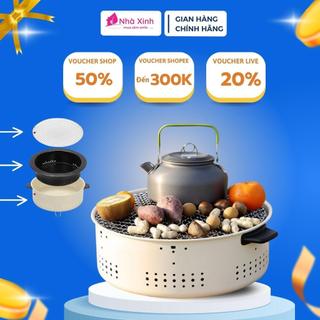 Bếp nướng than hoa không khói, lò nướng mini chất liệu thép chịu nhiệt có chân phụ nhỏ gọn mang đi du lịch
