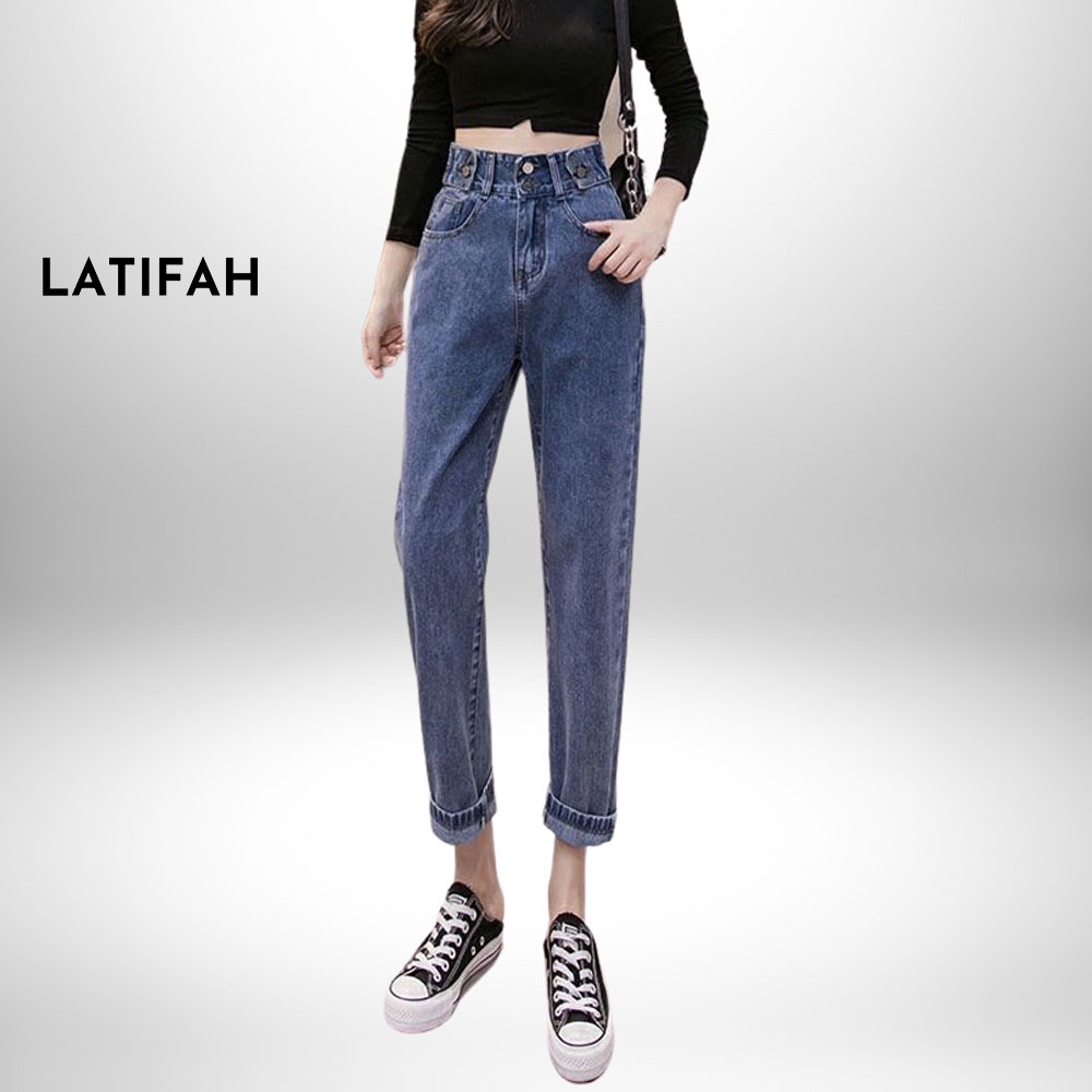 Quần baggy jeans nữ LATIFAH form rộng 2 bách vuông lưng thun QD016 phong cách hàn quốc