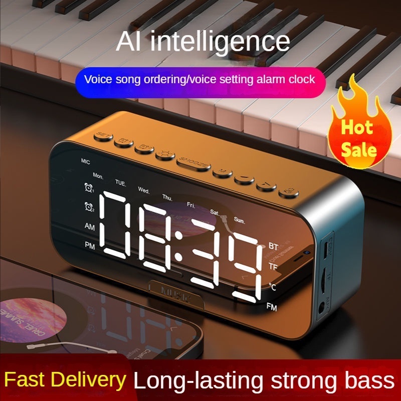 Loa bluetooth đồng hồ G10, loa mini không dây nghe nhạc làm đèn ngủ màn hình soi gương