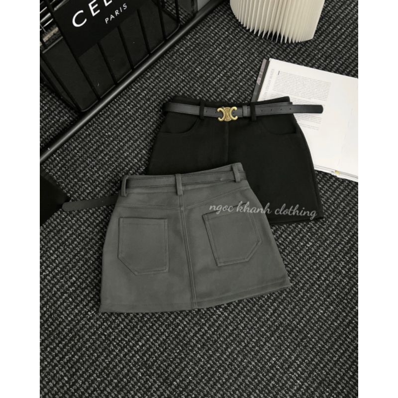 Chân váy dạ ngắn kèm đai hàng QCL1