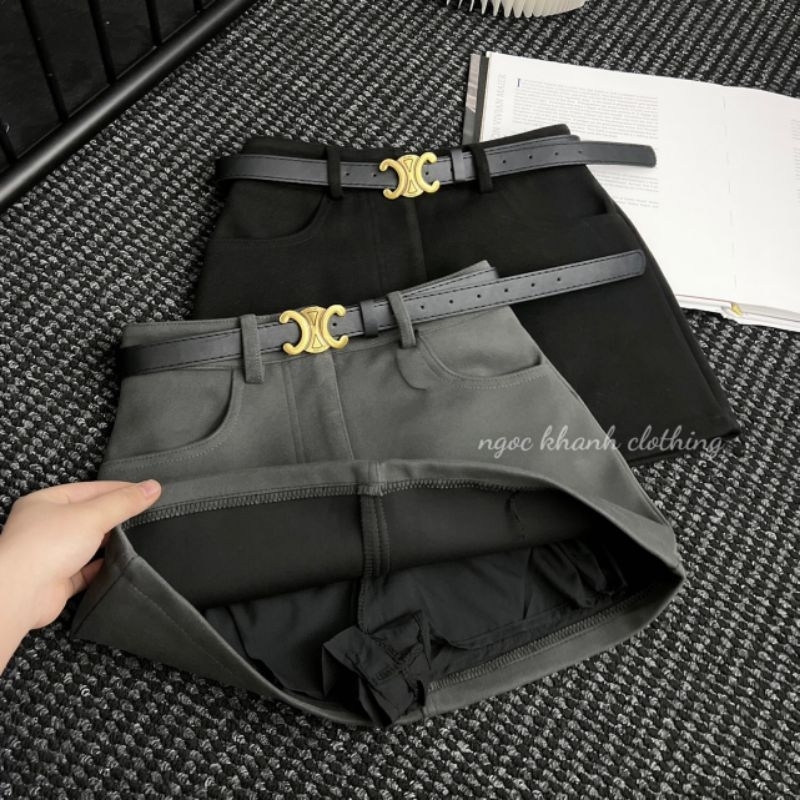 Chân váy dạ ngắn kèm đai hàng QCL1