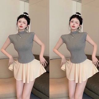 Sét áo cổ cao tay con + chân váy Kate có quần trong