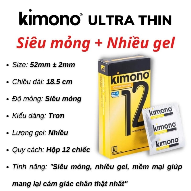 Bao cao su Kimono siêu mỏng không mùi chứa vitamin B cấp ẩm bôi trơn hộp 12 bcs - MA Shop