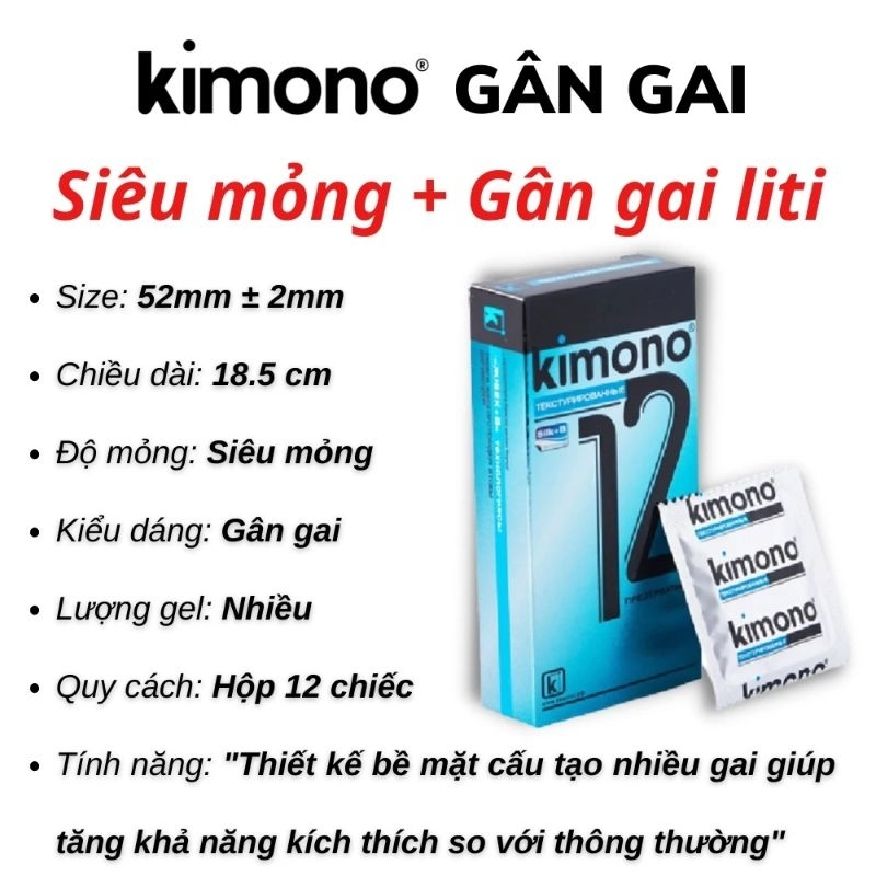 Bao cao su Kimono siêu mỏng không mùi chứa vitamin B cấp ẩm bôi trơn hộp 12 bcs - MA Shop
