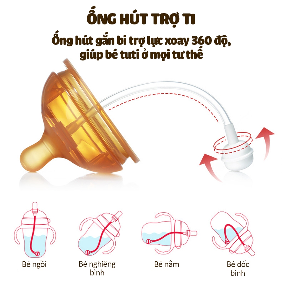 Ống Hút Trợ Ti Bình Sữa Kamidi Gắn Bi Trợ Lực Xoay 360, Giúp Bé Ti Ở Mọi Tư Thế