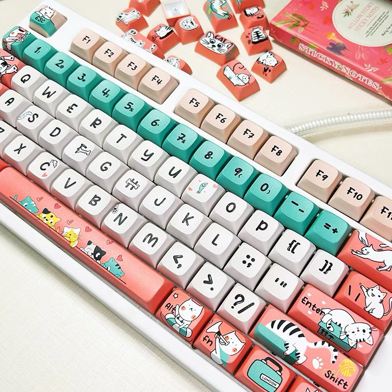 Keycap Cartoon Cat XDA profile PBT Dyesub bàn phím cơ Mitoby Studio