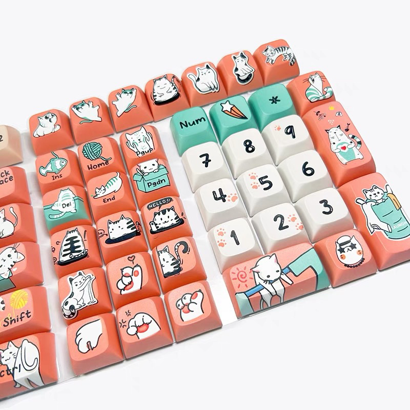 Keycap Cartoon Cat XDA profile PBT Dyesub bàn phím cơ Mitoby Studio