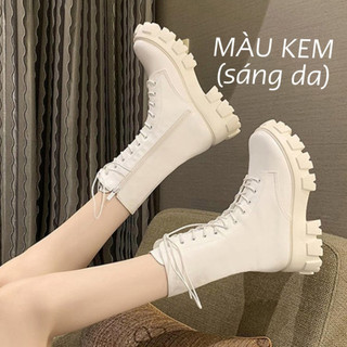 [NOWSHIP] Bốt ulzzang cao cổ 20cm buộc dây kéo khóa đế cao to bự răng cưa 5.5cm màu đen/trắng cá tính đẹp mới xinh hot