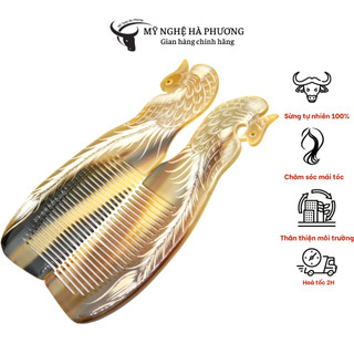 [Tặng Túi Gấm] Lược sừng Phượng Hoàng tách 2 mặt (size: M-18cm) |Mỹ nghệ Hà Phương