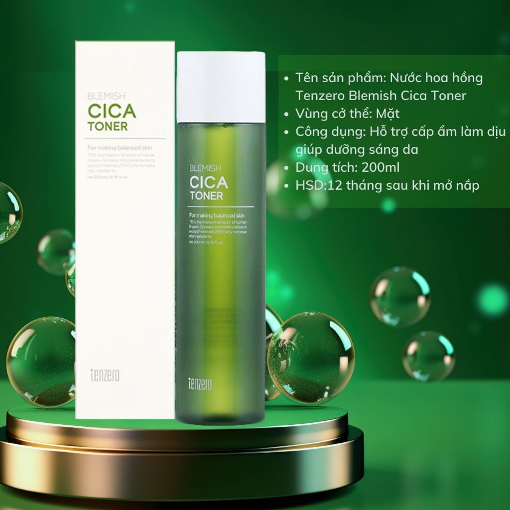 Nước hoa hồng rau má Hỗ trợ cấp ẩm làm dịu da mặt Toner rau má Blemish Cica Toner Tenzero 200ml Hàn Quốc
