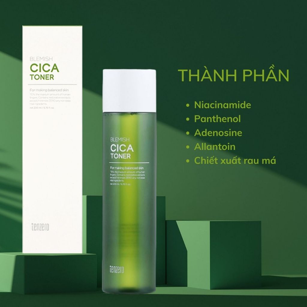 Nước hoa hồng rau má Hỗ trợ cấp ẩm làm dịu da mặt Toner rau má Blemish Cica Toner Tenzero 200ml Hàn Quốc
