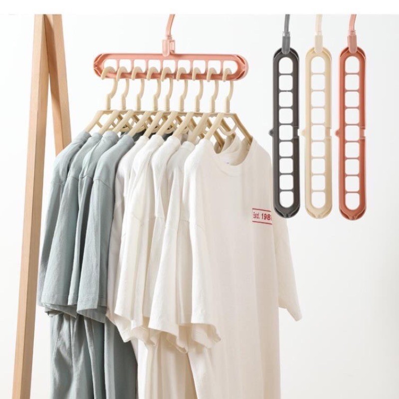Móc treo quần áo đa năng thông minh 9 lỗ gấp gọn, Móc phơi quần áo đa năng thu gọn 9 ô móc - LA527