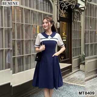 Đầm thiết kế phối tay nhún tùng BEMINE MT8409