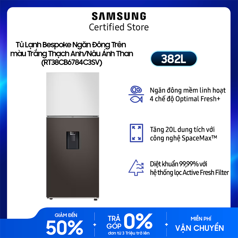 Tủ lạnh Samsung Bespoke Inverter 382 lít RT38CB6784C3SV - Miễn phí giao + lắp Toàn Quốc