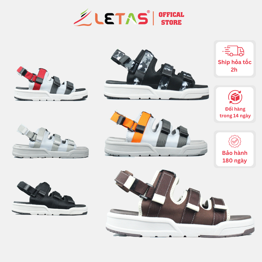 Giày sandal nam nữ unisex letas d1001 cá tính, 3 quai đế cao êm, xăng đan đi chơi đi học.