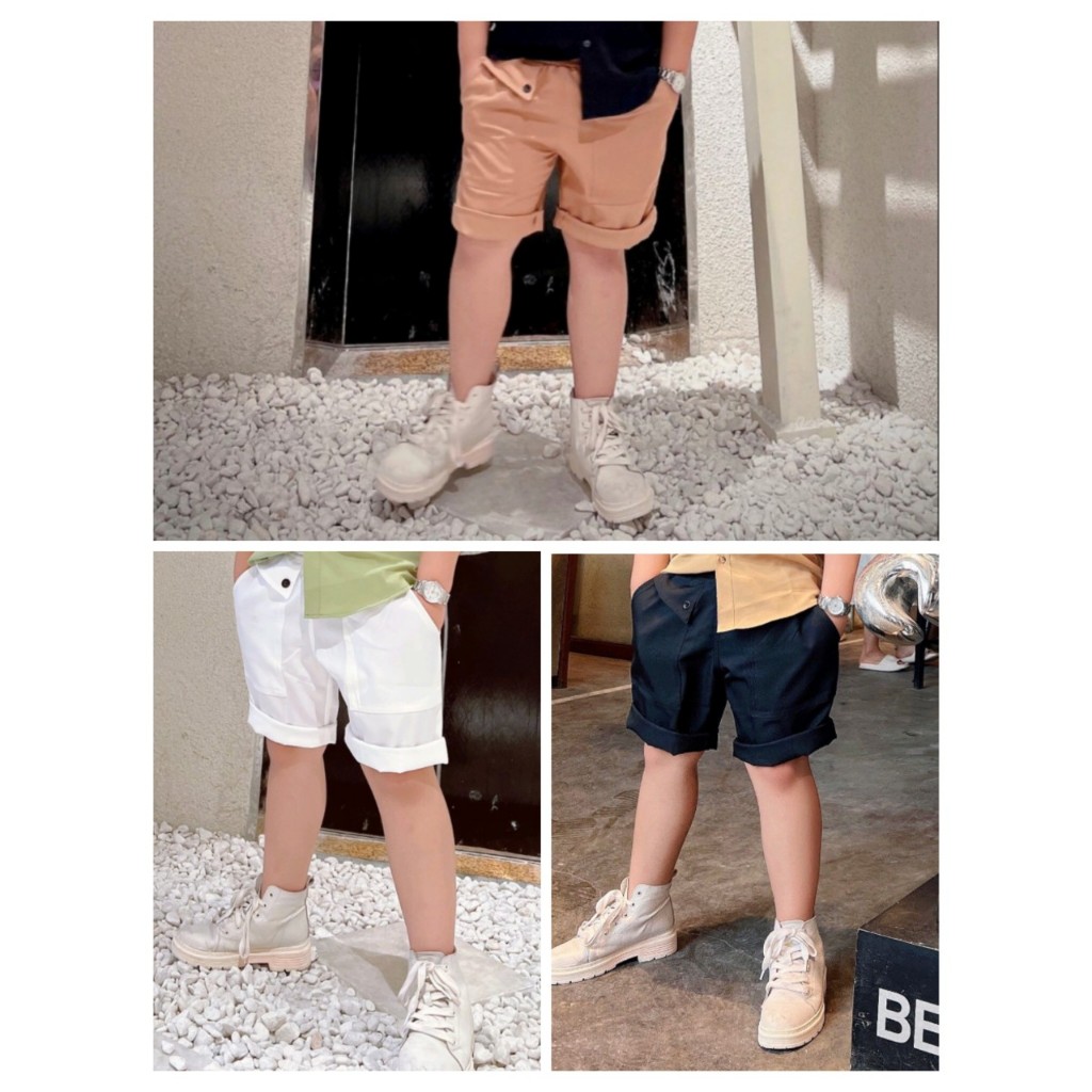 Quần lửng phong cách cho bé trai chất rất đẹp có túi size đại cho bé từ 12kg đến 52kg màu đen màu nude màu trắng