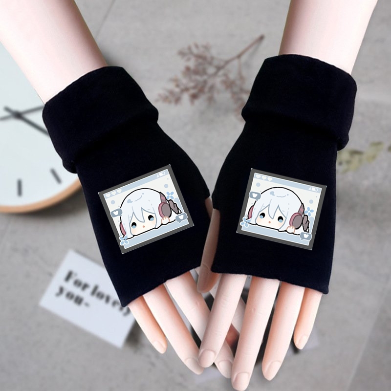 Găng tay len đen PROJECT SEKAI ver MẶT CHIBI in hình thời trang ấm áp xinh xắn