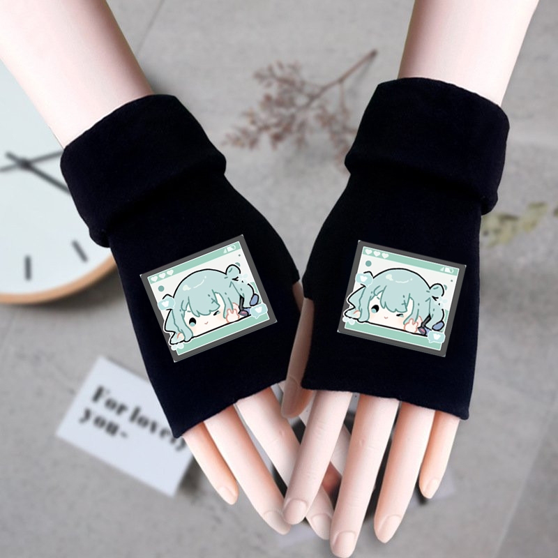 Găng tay len đen PROJECT SEKAI ver MẶT CHIBI in hình thời trang ấm áp xinh xắn