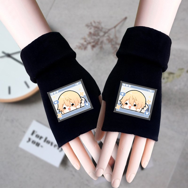 Găng tay len đen PROJECT SEKAI ver MẶT CHIBI in hình thời trang ấm áp xinh xắn