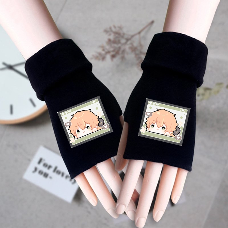 Găng tay len đen PROJECT SEKAI ver MẶT CHIBI in hình thời trang ấm áp xinh xắn