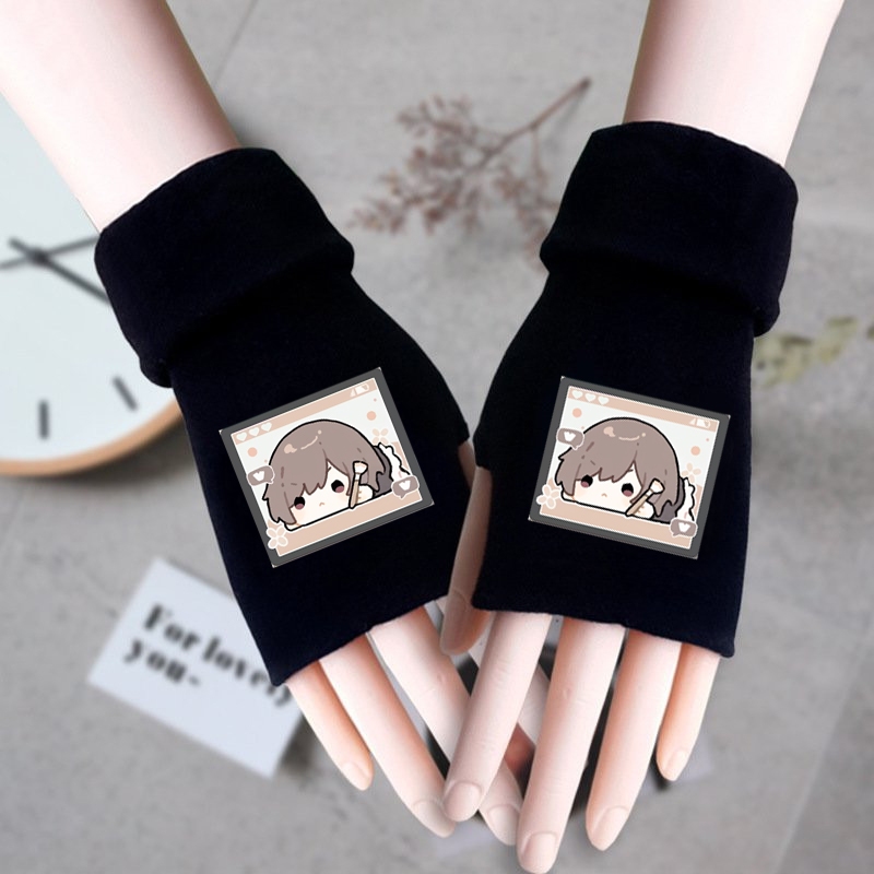 Găng tay len đen PROJECT SEKAI ver MẶT CHIBI in hình thời trang ấm áp xinh xắn