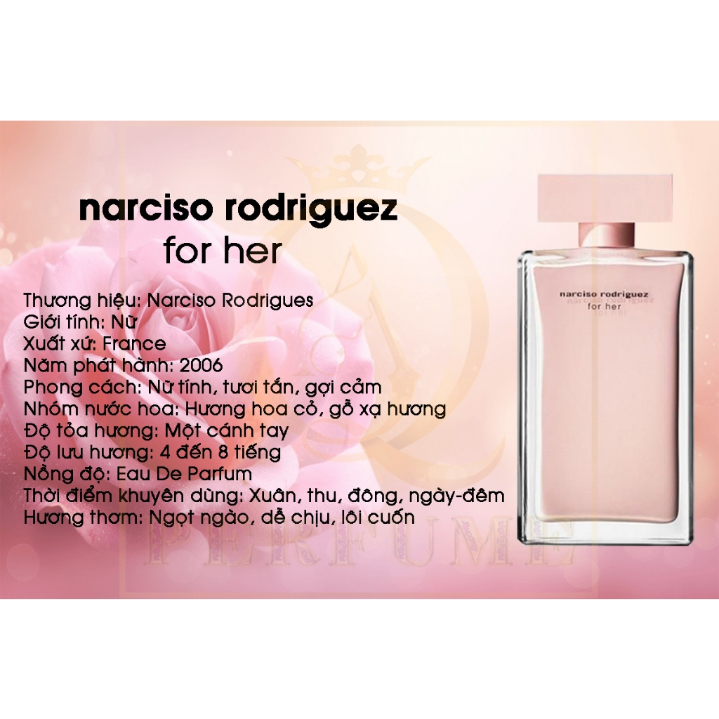 Nước Hoa Narciso Rodriguez Narciso For Her Hoa hồng phấn - Chiết 10ml