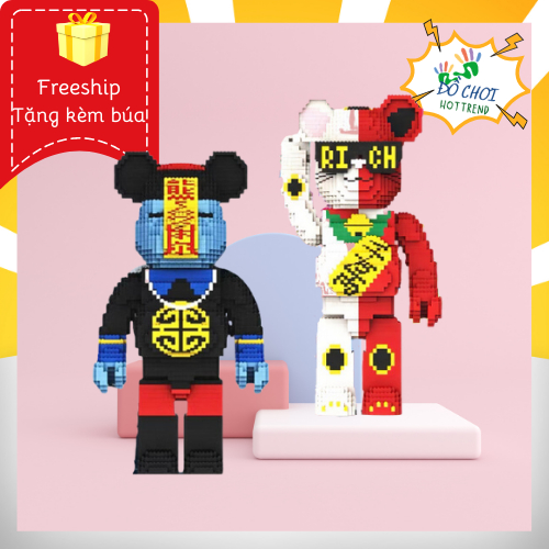 Bộ Lắp Ghép Lego Bearbrick Rich Khổng Lồ, Xếp Hình Bearbrick Cương Thi Mảnh Vuông, Hộp Kèm Búa+Đèn+Keo - dochoi.hottrend