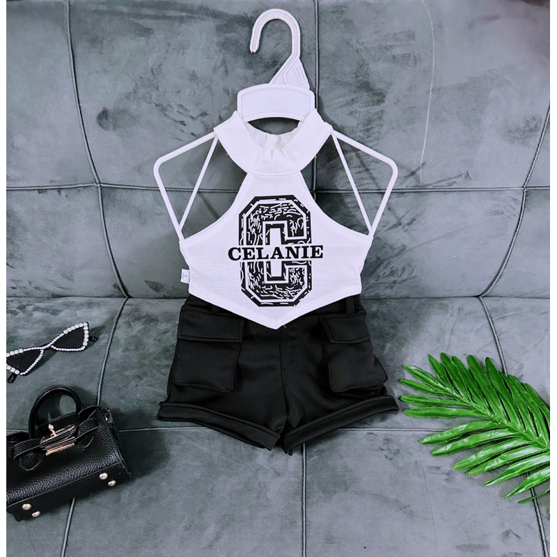 Set Bộ Áo Thun Sọc Quần Túi Hộp Trắng Bé Gái